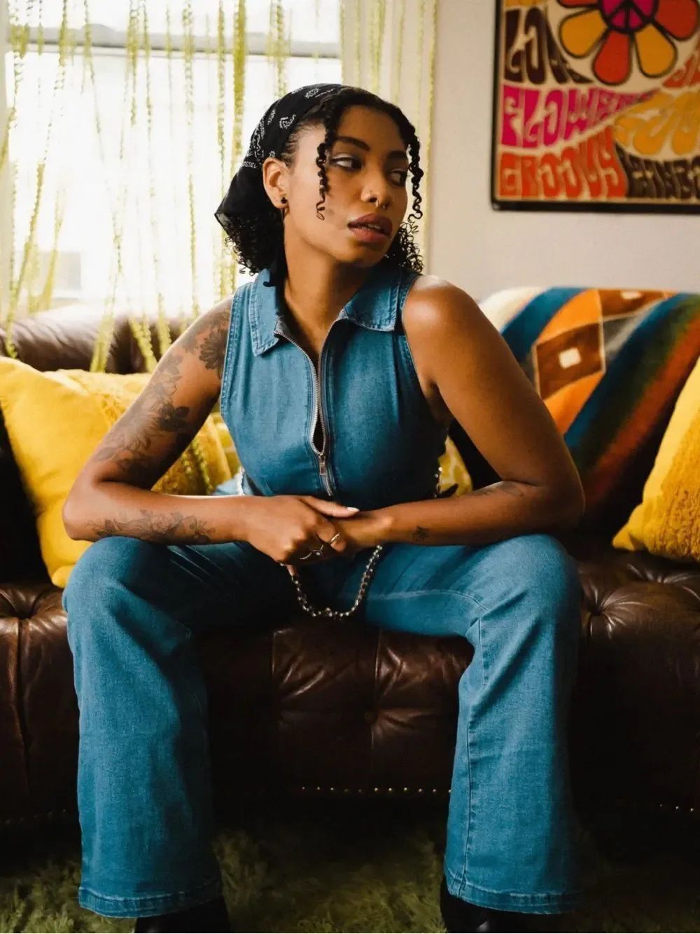 Cider Denim Collared Flare Leg Jumpsuit Women’s Medium